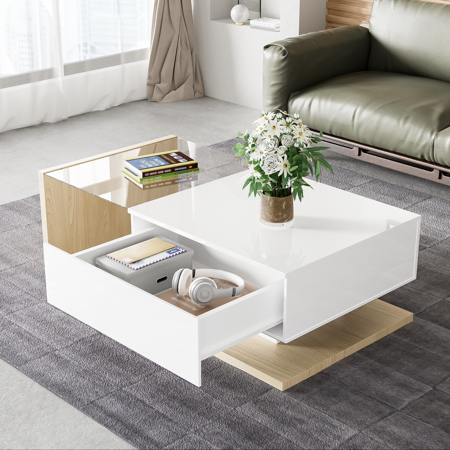 Moderne Salontafel met Geïntegreerde LED Verlichting en Glasplaat – Hoogglans & Stijlvol