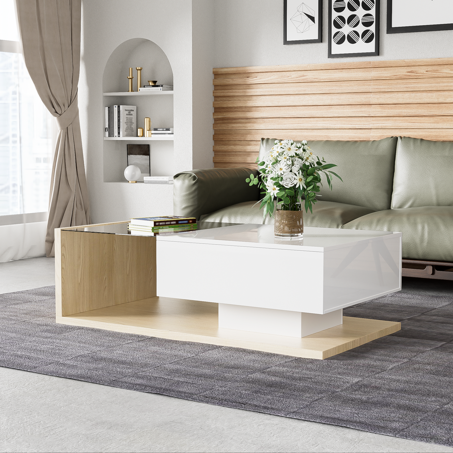 Moderne Salontafel met Geïntegreerde LED Verlichting en Glasplaat – Hoogglans & Stijlvol
