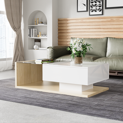 Moderne Salontafel met Geïntegreerde LED Verlichting en Glasplaat – Hoogglans & Stijlvol