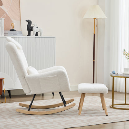Schommelstoel met Voetenbank in Teddy Stof – Comfortabel & Tijdloos Design