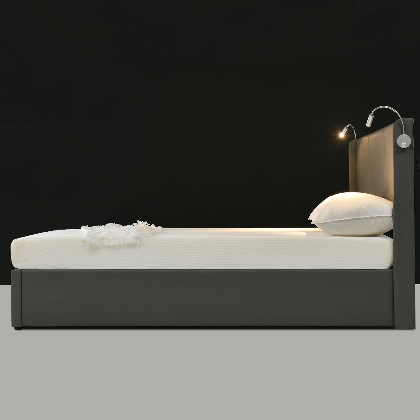 Gestoffeerd Tweepersoons Opbergbed 140x200 cm met Liftfunctie en USB – Modern & Praktisch - Inclusief matras