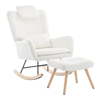Schommelstoel met Voetenbank in Teddy Stof – Comfortabel & Tijdloos Design