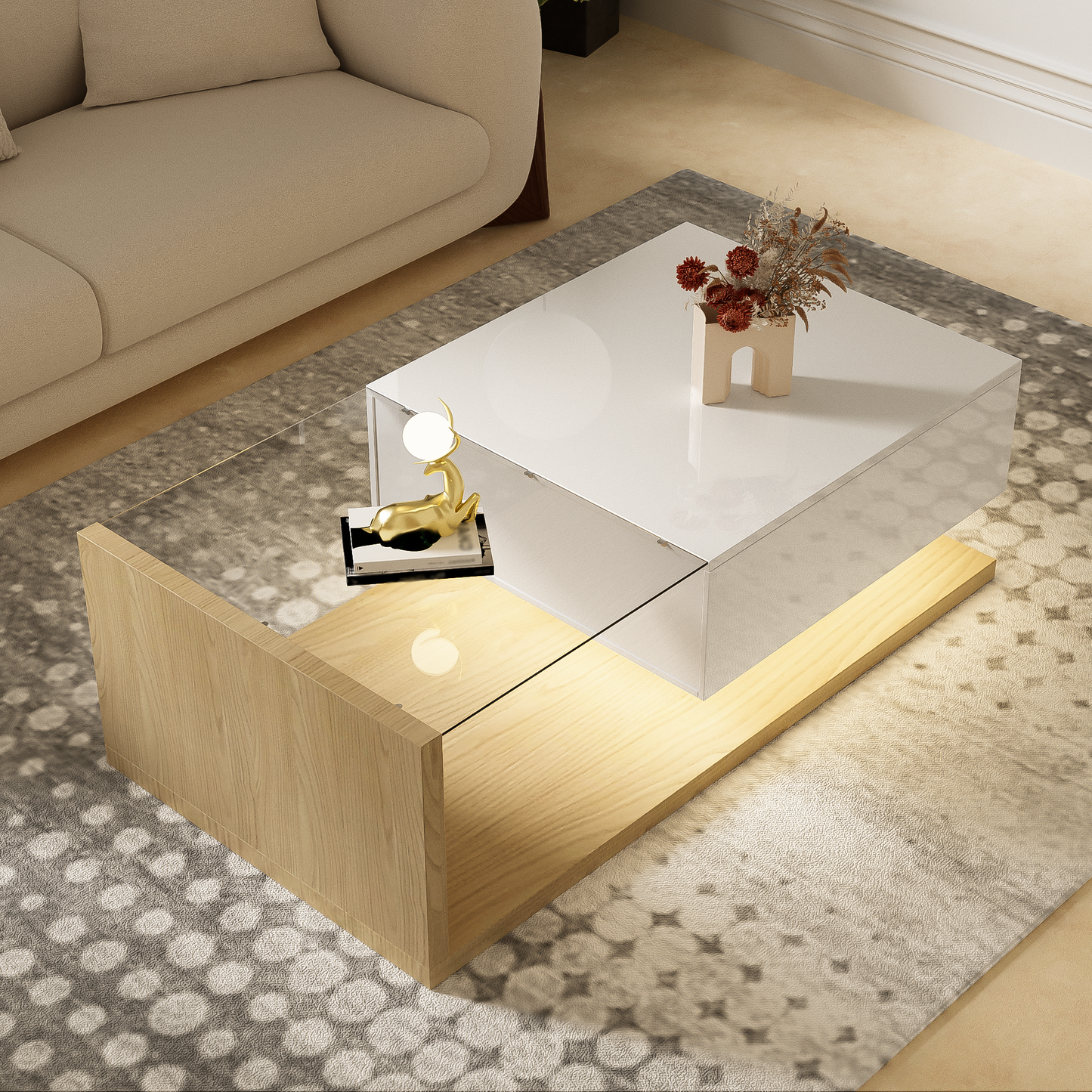 Moderne Salontafel met Geïntegreerde LED Verlichting en Glasplaat – Hoogglans & Stijlvol