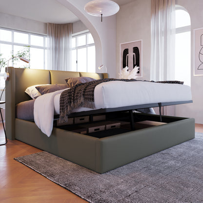 Gestoffeerd Tweepersoons Opbergbed 140x200 cm met Liftfunctie en USB – Modern & Praktisch - Inclusief matras
