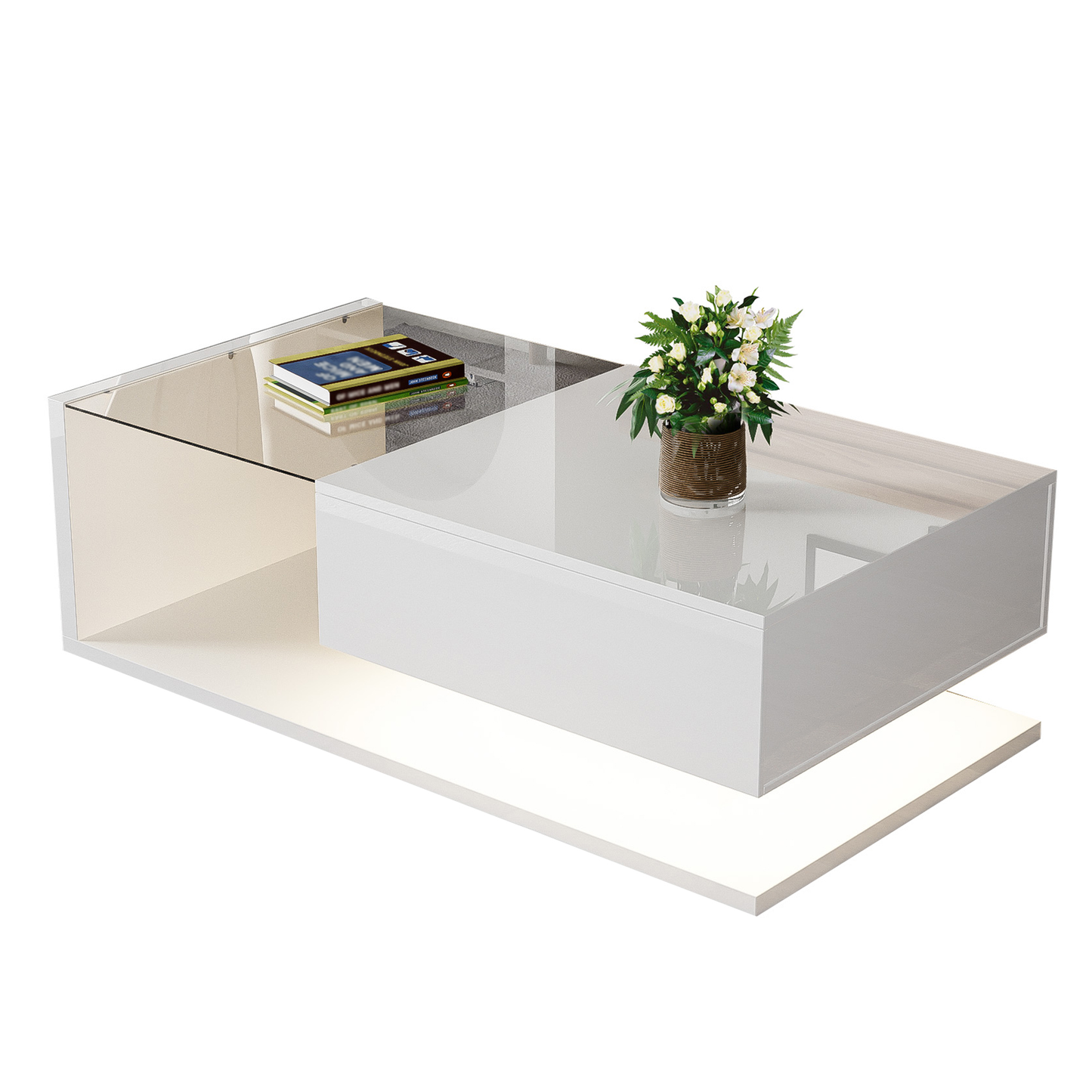 Moderne Salontafel met Geïntegreerde LED Verlichting en Glasplaat – Hoogglans & Stijlvol