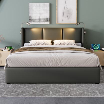 Gestoffeerd Tweepersoons Opbergbed 140x200 cm met Liftfunctie en USB – Modern & Praktisch - Inclusief matras