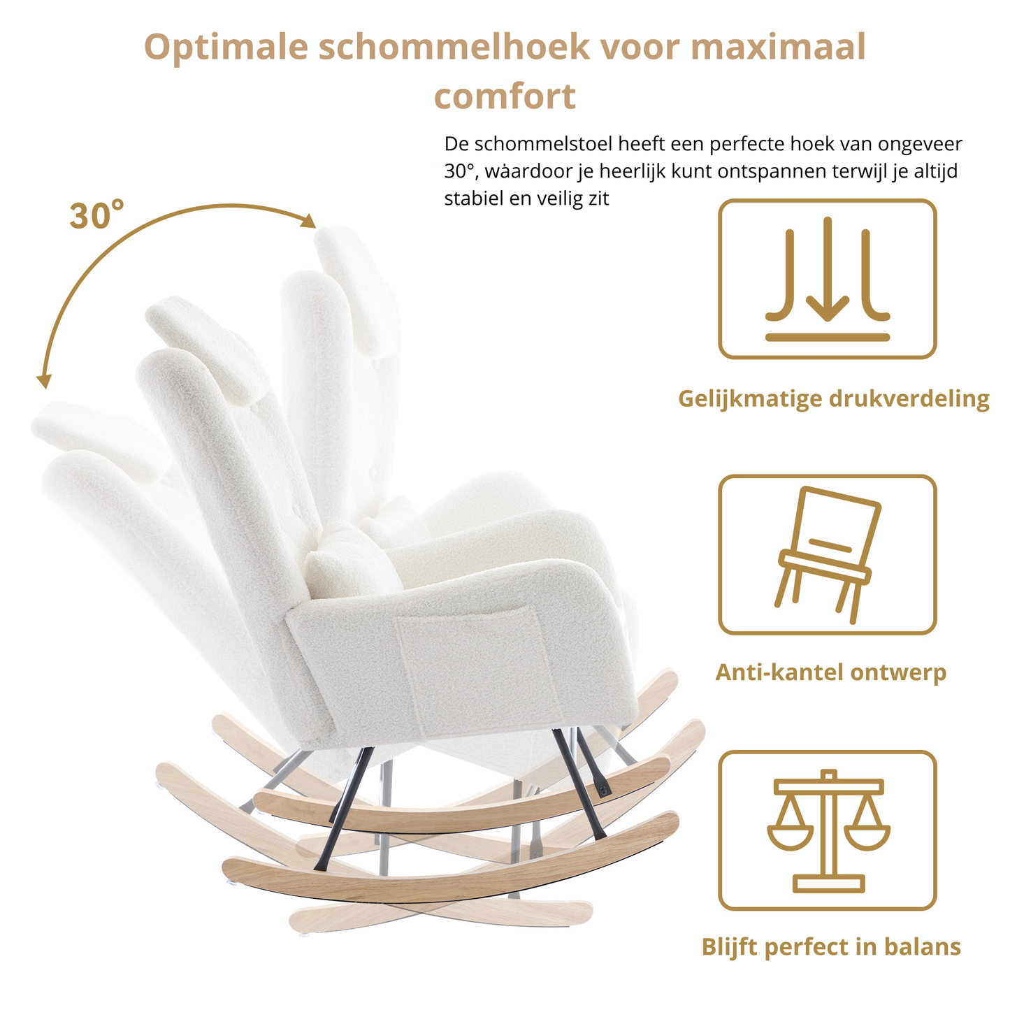 Schommelstoel met Voetenbank in Teddy Stof – Comfortabel & Tijdloos Design