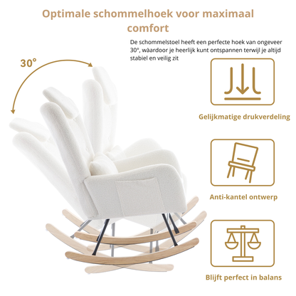 Schommelstoel met Voetenbank in Teddy Stof – Comfortabel & Tijdloos Design