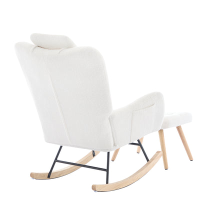 Schommelstoel met Voetenbank in Teddy Stof – Comfortabel & Tijdloos Design