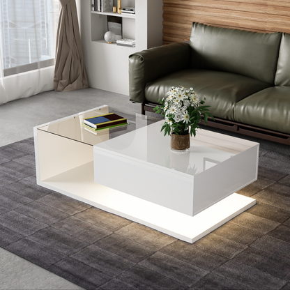 Moderne Salontafel met Geïntegreerde LED Verlichting en Glasplaat – Hoogglans & Stijlvol