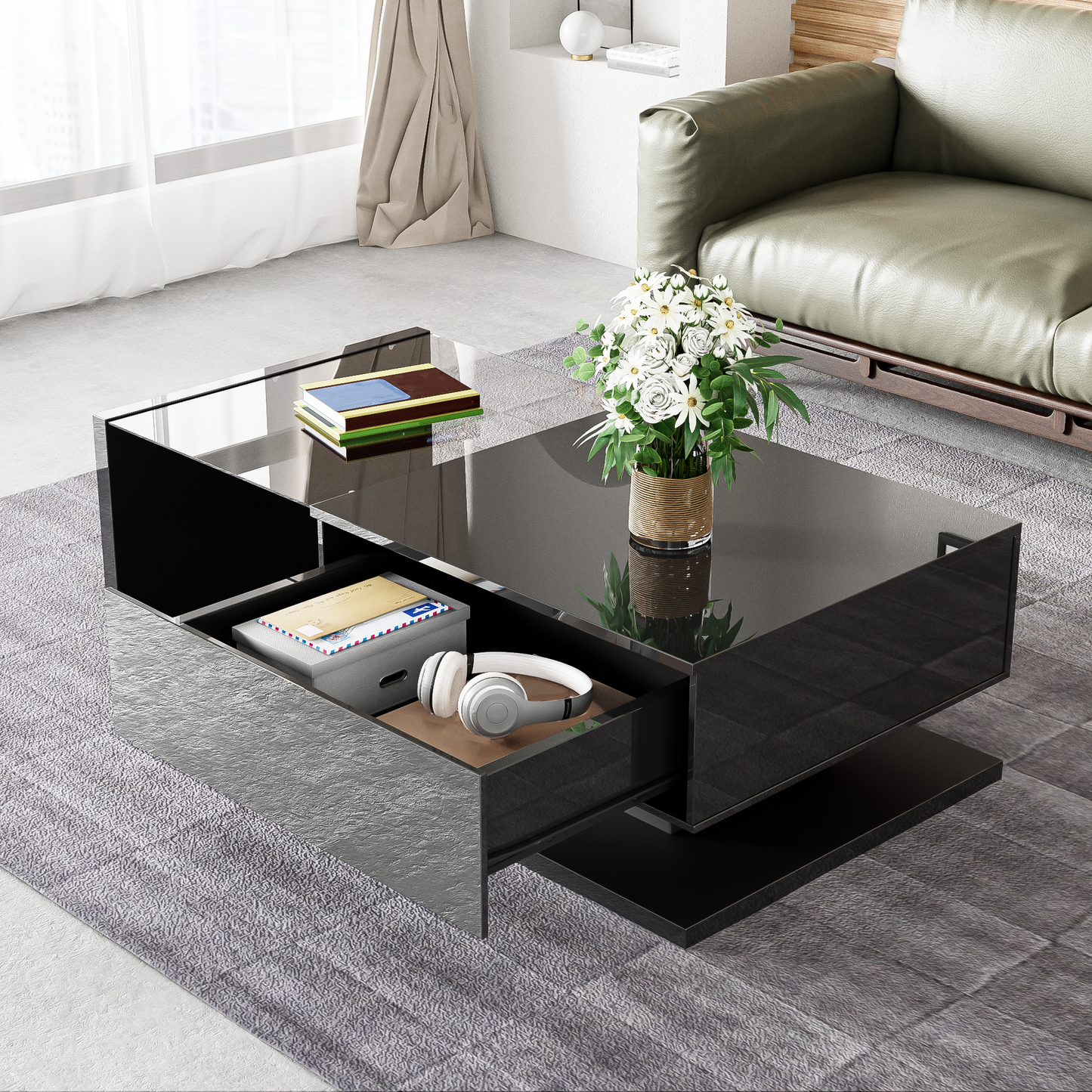 Moderne Salontafel met Geïntegreerde LED Verlichting en Glasplaat – Hoogglans & Stijlvol