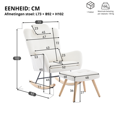 Schommelstoel met Voetenbank in Teddy Stof – Comfortabel & Tijdloos Design