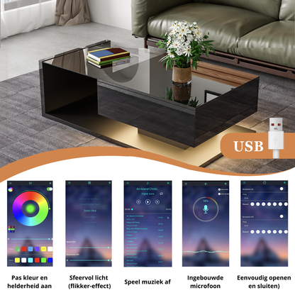 Moderne Salontafel met Geïntegreerde LED Verlichting en Glasplaat – Hoogglans & Stijlvol