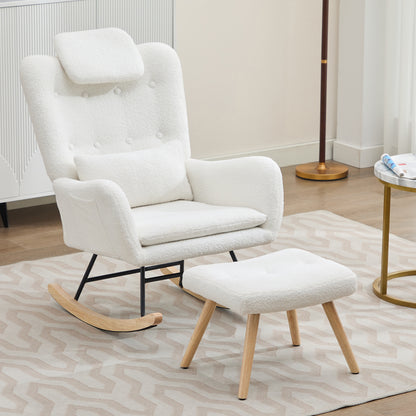 Schommelstoel met Voetenbank in Teddy Stof – Comfortabel & Tijdloos Design