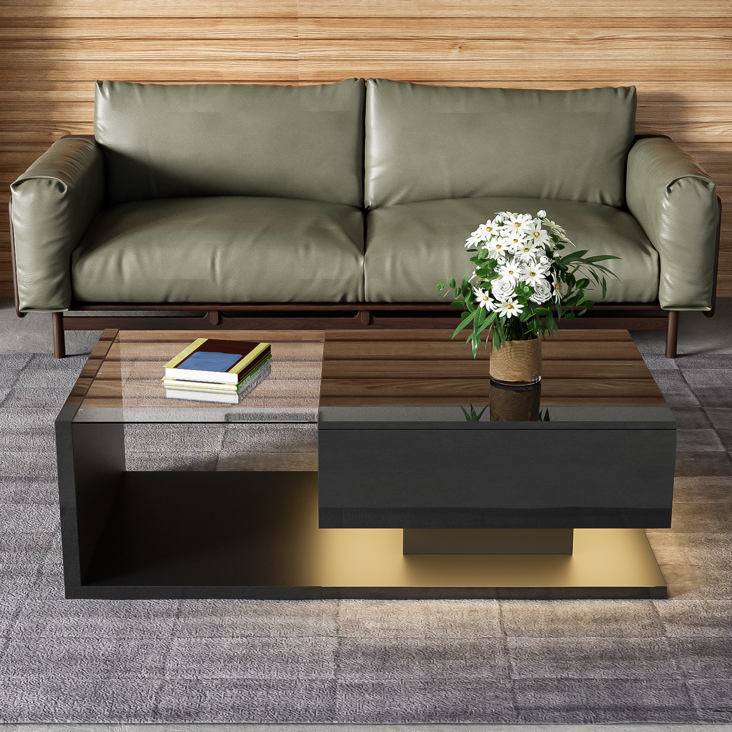 Moderne Salontafel met Geïntegreerde LED Verlichting en Glasplaat – Hoogglans & Stijlvol
