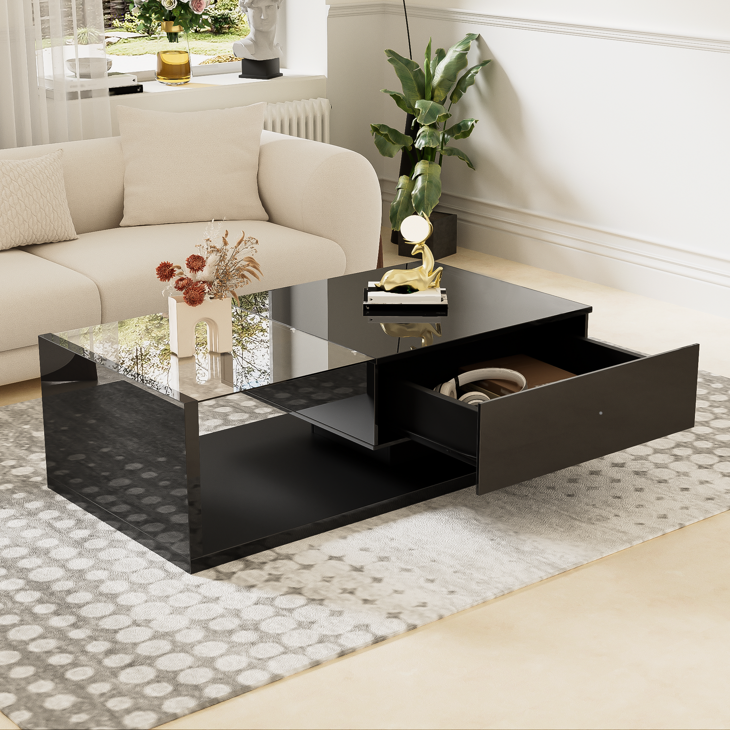 Moderne Salontafel met Geïntegreerde LED Verlichting en Glasplaat – Hoogglans & Stijlvol